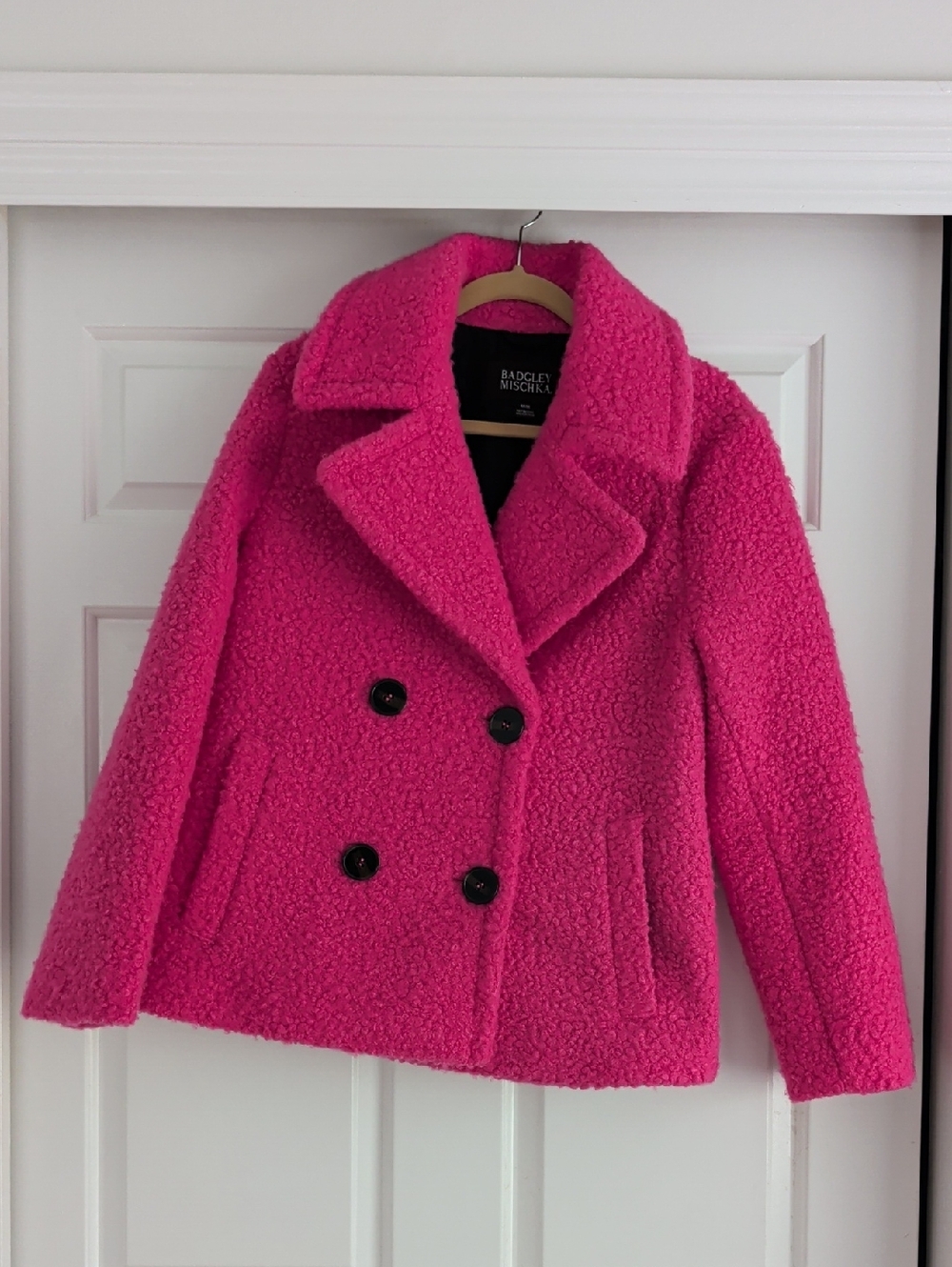 Badgley Mischka Vibrant Pink Bouclé Double-Breasted Peacoat